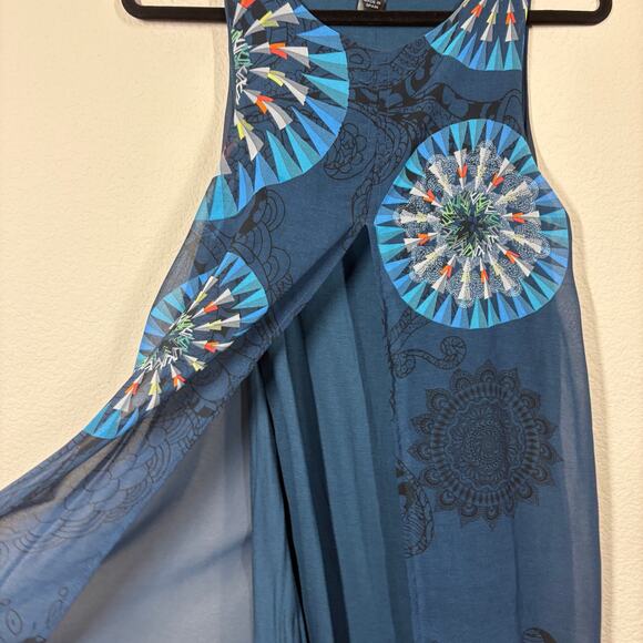 Desigual 38/6 US/Small Chiffon Layered Shift Dress Blue Silky Slit Sleeveless - Picture 7 of 8